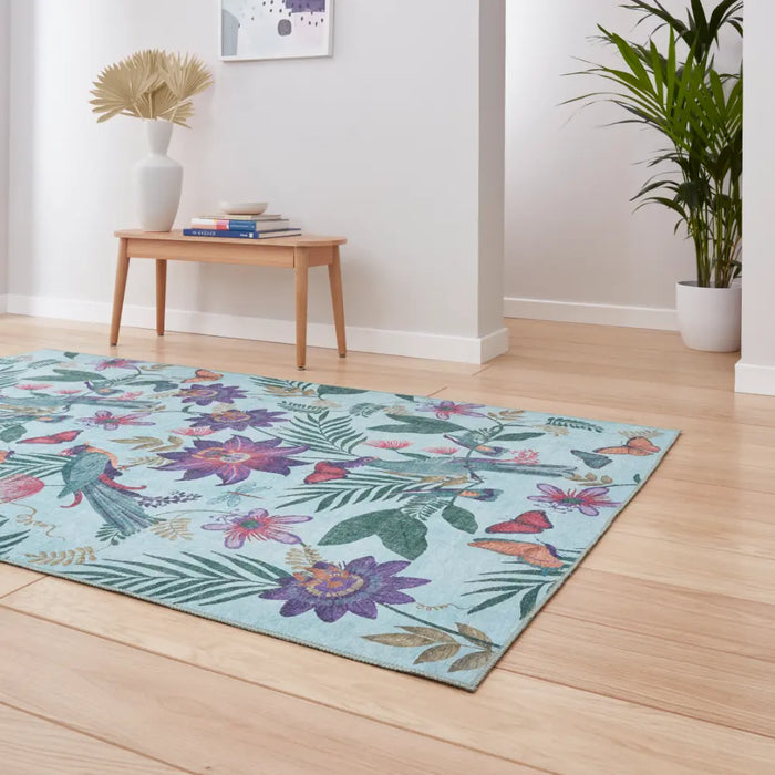 Catherine Lansfield Amaya Tropical Birds Purple Washable  Purple  Rug