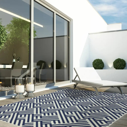 Asiatic antibes an04 blue white linear Blue, Ivory Living Room Geometric Rug.