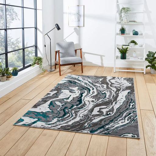 Think Rugs apollo gr584 grey green Green, Grey Living Room  Rug.