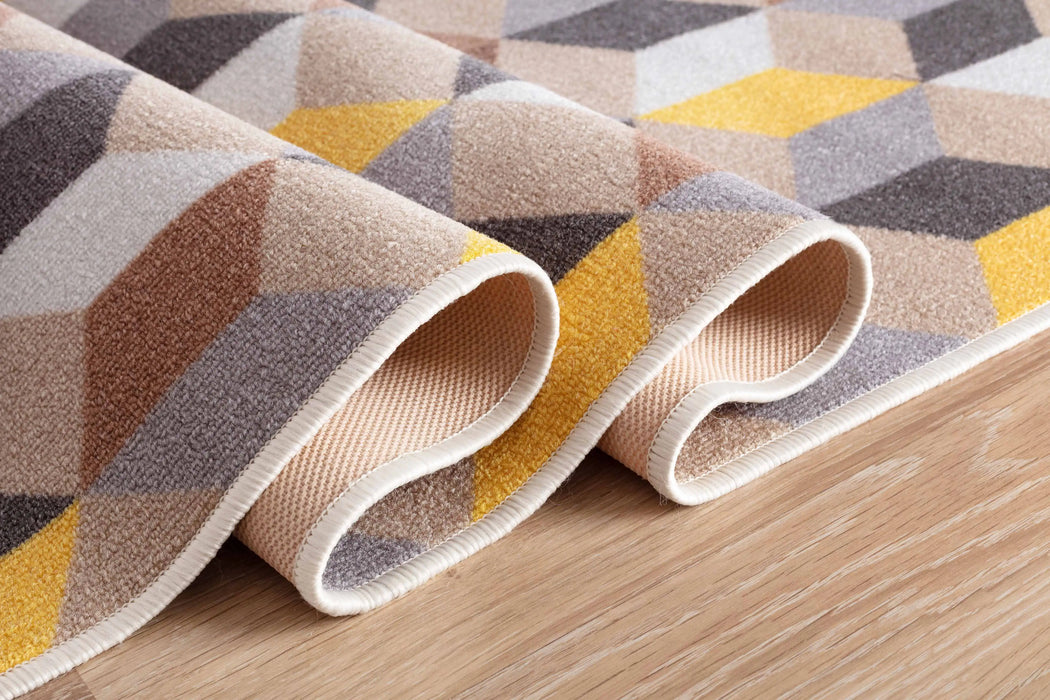 Serdim Rugs gel back arrow gold Brown, Yellow, Multicoloured Living Room Geometric Rug.