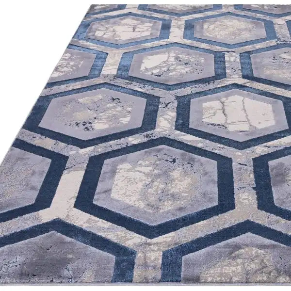 Asiatic aurora au19 hexagon Blue, Grey Living Room  Rug.