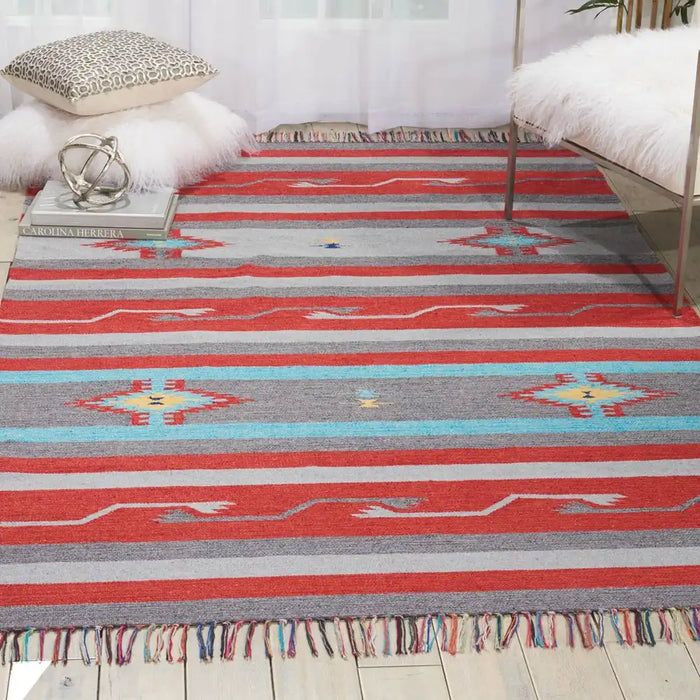 Nourison baja baj01 grey red Grey, Red Living Room Geometric Rug.