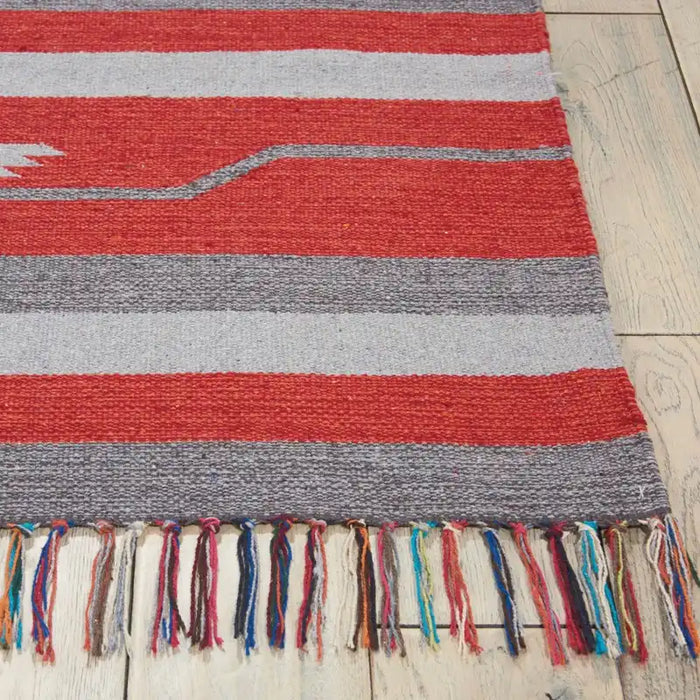 Nourison baja baj01 grey red Grey, Red Living Room Geometric Rug.