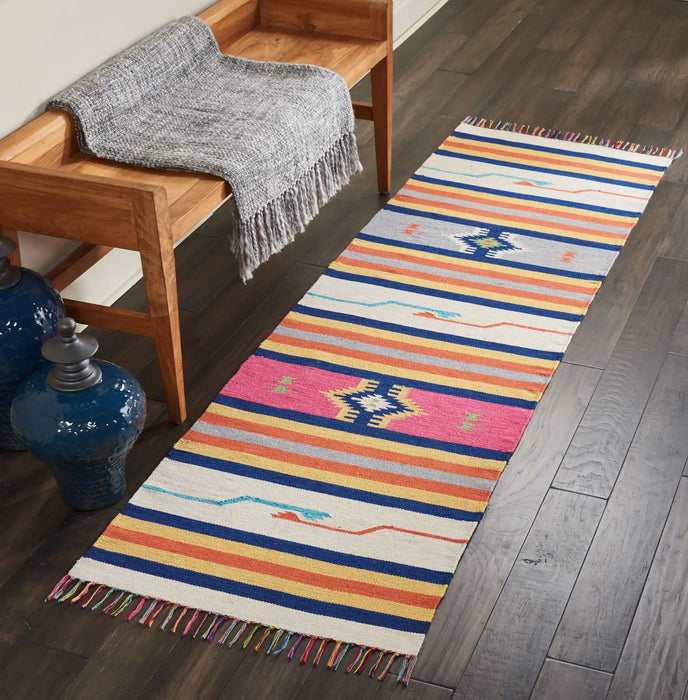 Nourison baja baj01 ivory Ivory, Multicoloured Living Room Geometric Rug.