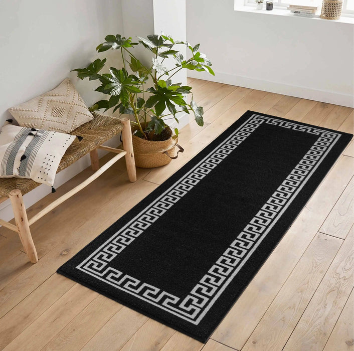 Serdim Rugs gel back 413 black Black Living Room Geometric Rug.