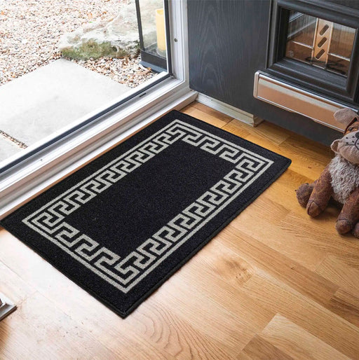 Serdim Rugs gel back 413 black Black Living Room Geometric Rug.