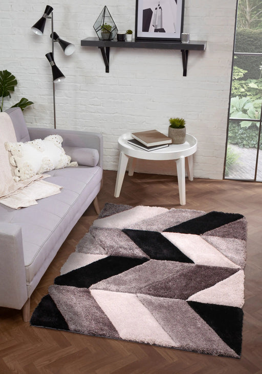 URCO 3d carved blazon grey Grey, Black Living Room Geometric Rug.