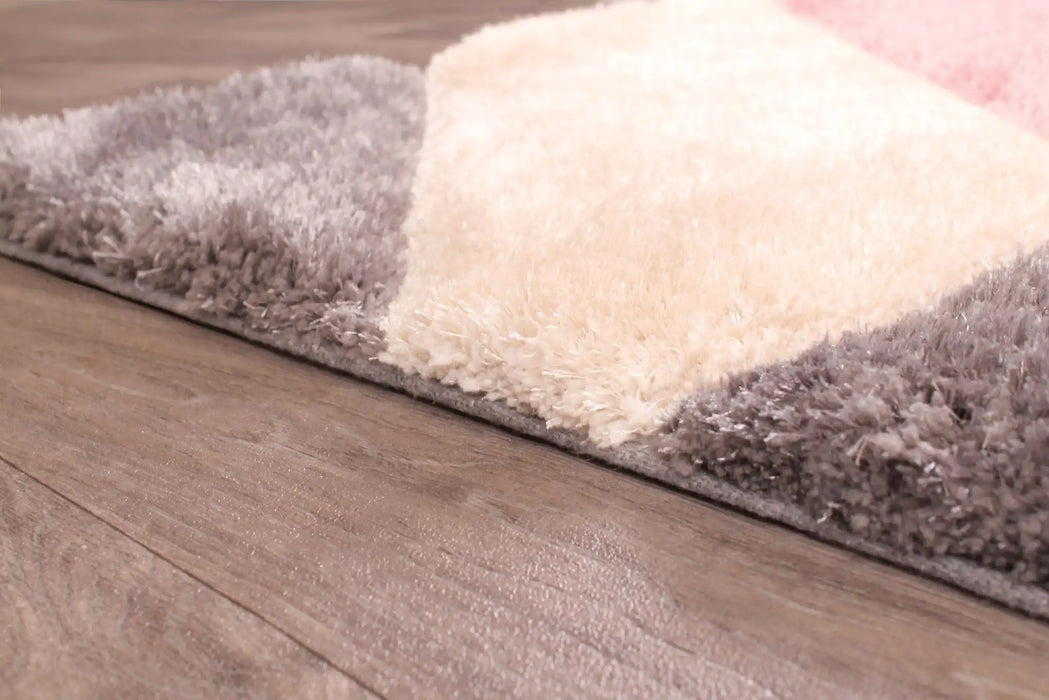 URCO 3d carved blazon blush Grey, Pink Living Room Geometric Rug.