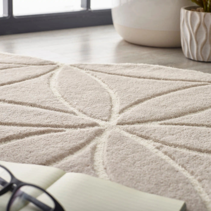 Origins bloom grey Grey Living Room Wool Rug.