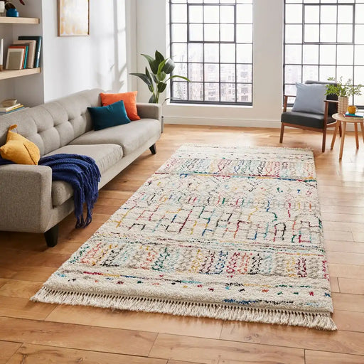 Think Rugs boho 5641 multi Ivory, Multicoloured Living Room Geometric Rug.