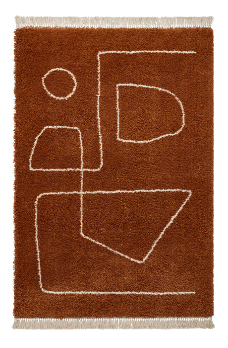Think Rugs boho a474 rust Brown Living Room Geometric Rug.