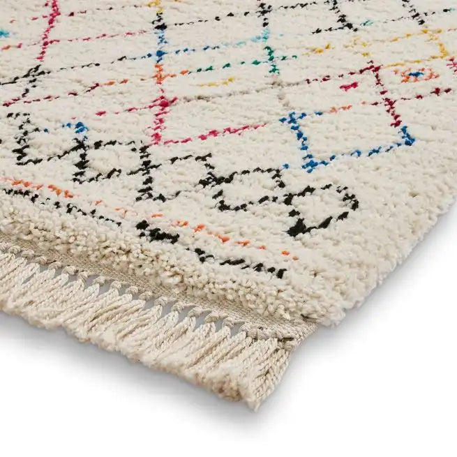 Think Rugs boho a560 multi Ivory, Multicoloured Living Room Geometric Rug.