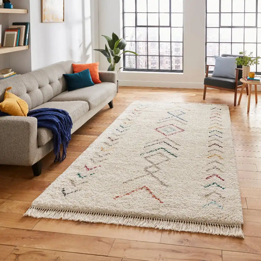 Think Rugs boho a812 multi Ivory, Multicoloured Living Room Geometric Rug.