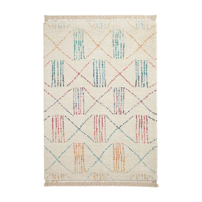 Think Rugs boho a814 multi Ivory, Multicoloured Living Room Geometric Rug.