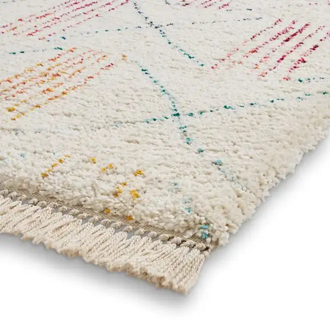 Think Rugs boho a814 multi Ivory, Multicoloured Living Room Geometric Rug.