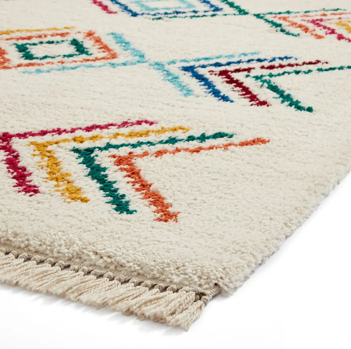 Think Rugs boho c444 multi Ivory, Multicoloured, Cream Living Room Geometric Rug.