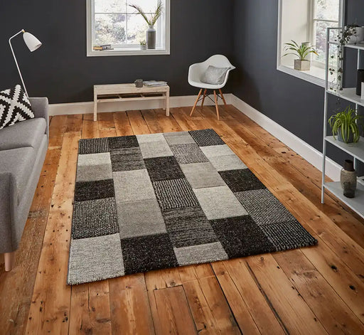 Think Rugs brooklyn 21830 grey black Grey, Black Living Room  Rug.