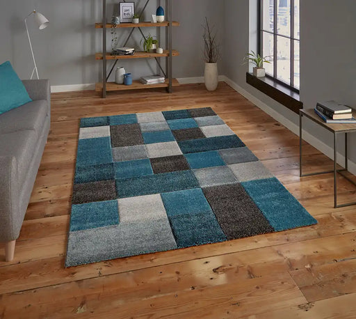 Think Rugs brooklyn 646 blue grey Blue, Grey Living Room  Rug.
