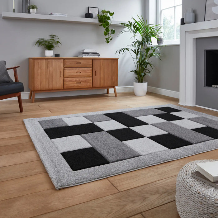 Think Rugs brooklyn brk04 grey Grey, Black Living Room  Rug.