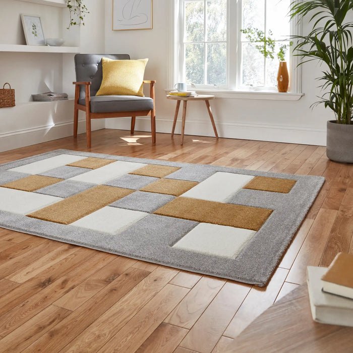 Think Rugs brooklyn brk04 grey yellow Grey, Yellow Living Room  Rug.