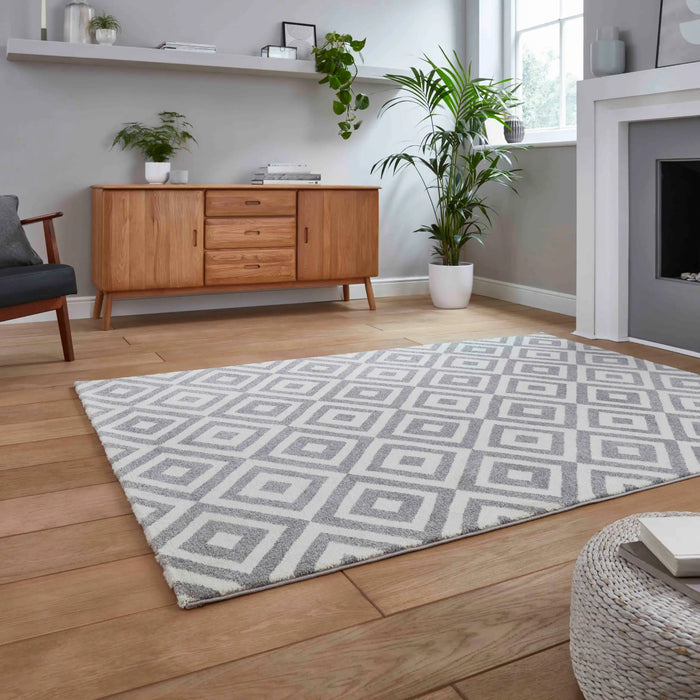 Think Rugs brooklyn brk89 grey white Grey, Cream Living Room  Rug.