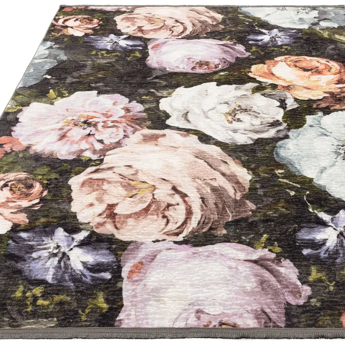 Clarke & Clarke floretta blush charcoal Multicoloured Living Room Floral Rug.