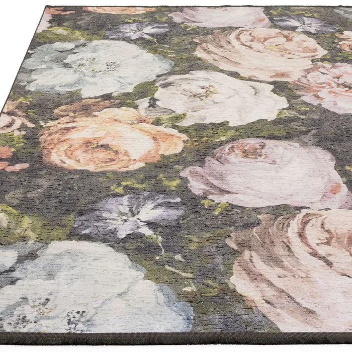 Clarke & Clarke floretta blush charcoal Multicoloured Living Room Floral Rug.