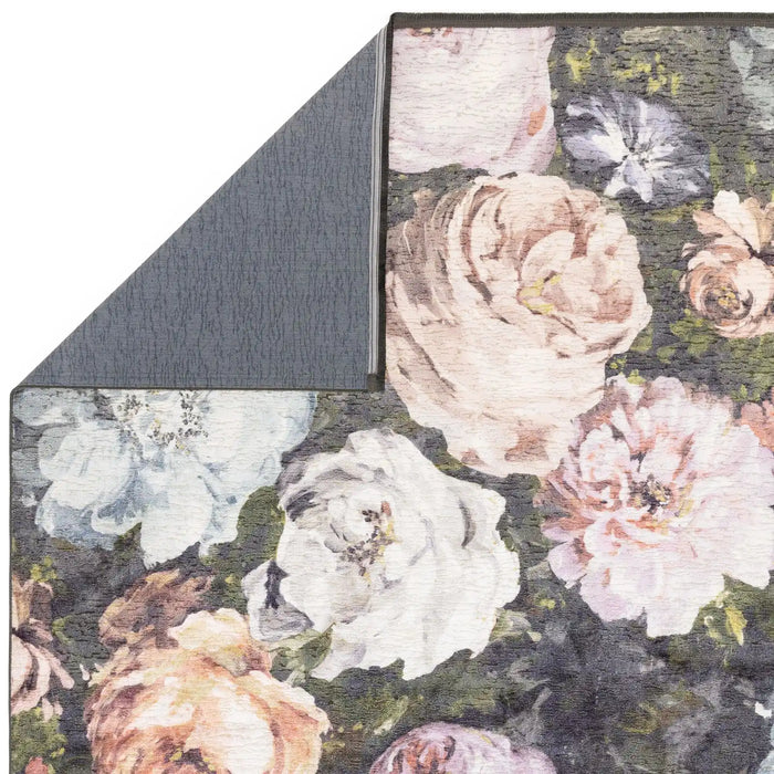 Clarke & Clarke floretta blush charcoal Multicoloured Living Room Floral Rug.