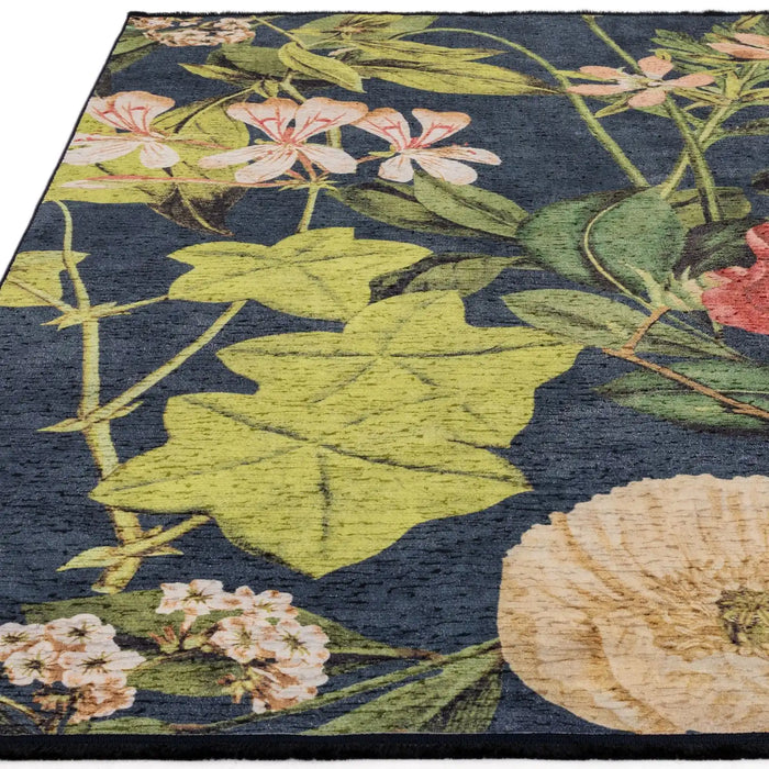 Clarke & Clarke passiflora midnight spice Blue, Multicoloured Living Room Floral Rug.