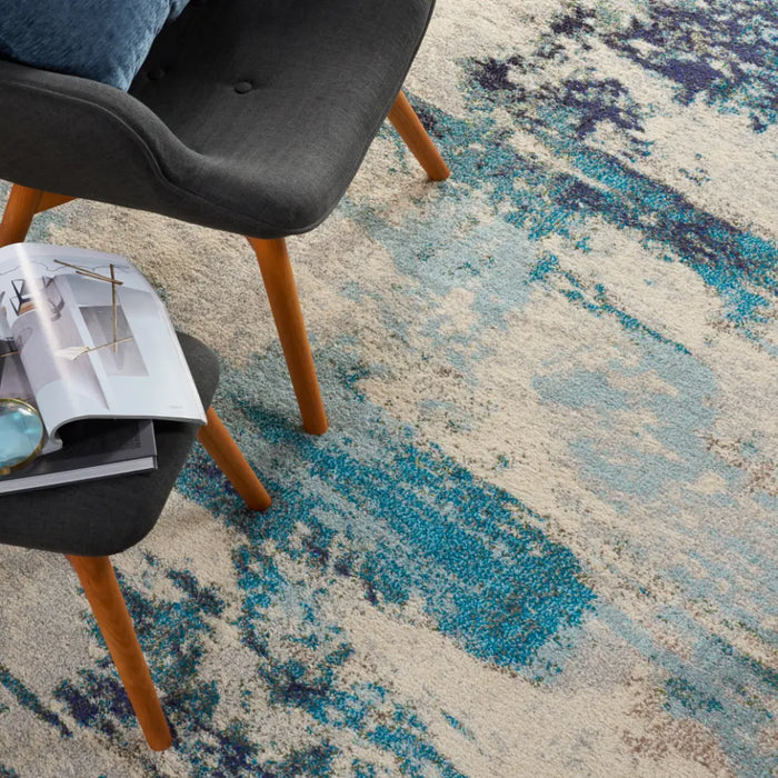 Celestial CES02 Ivory Teal Blue Rug