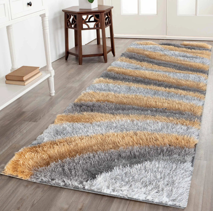 Serdim Rugs california 620 ochre Grey, Yellow Living Room Shaggy Rug.