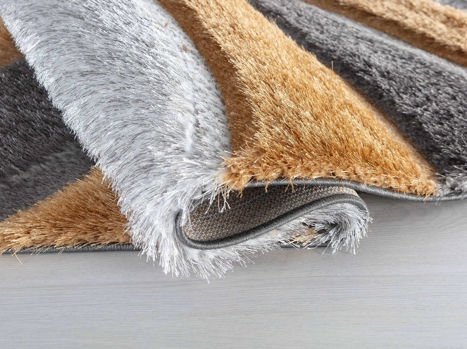 Serdim Rugs california 620 ochre Grey, Yellow Living Room Shaggy Rug.