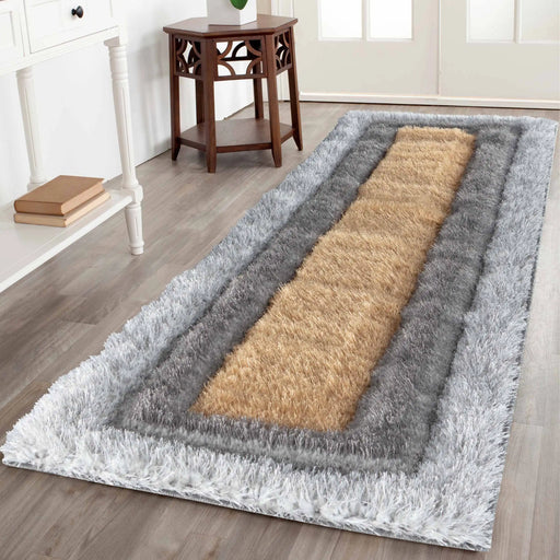 Serdim Rugs california 630 ochre Grey, Yellow Living Room Shaggy Rug.