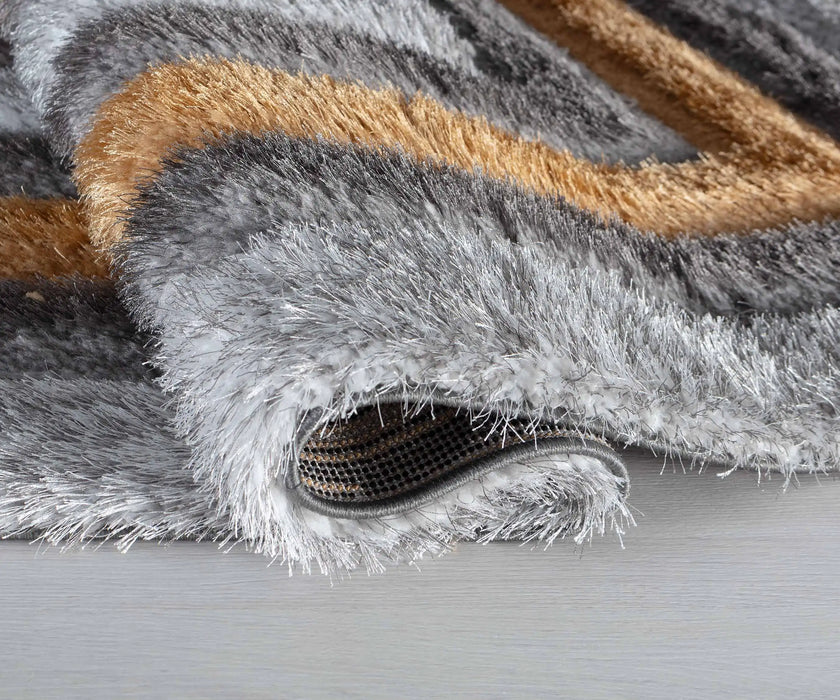 Serdim Rugs california 630 ochre Grey, Yellow Living Room Shaggy Rug.