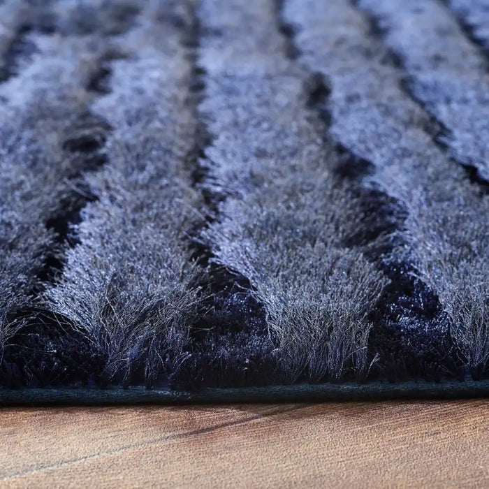 Origins carved glamour navy Blue, Navy Living Room Shaggy Rug.