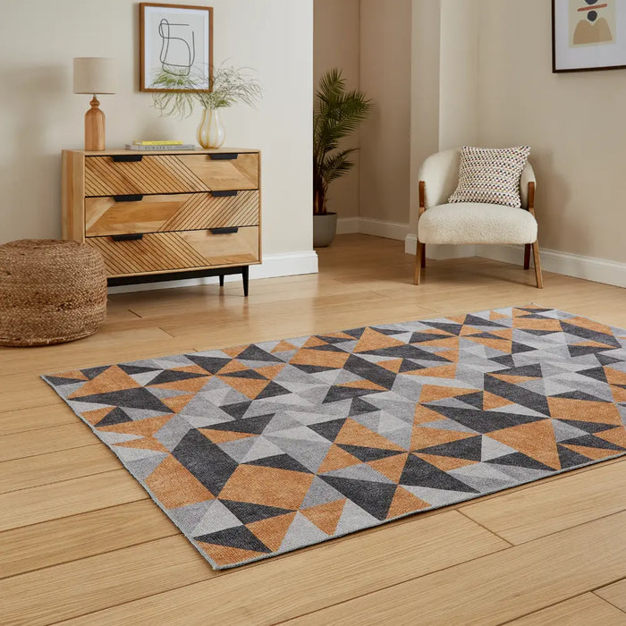 Coral H1057 Yellow/Grey Modern Washable Rug