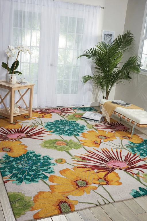 Nourison fantasy fa26 ivory Ivory, Multicoloured Living Room Floral Rug.