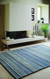 Origins fine stripe blue beige Blue Living Room Wool Rug.