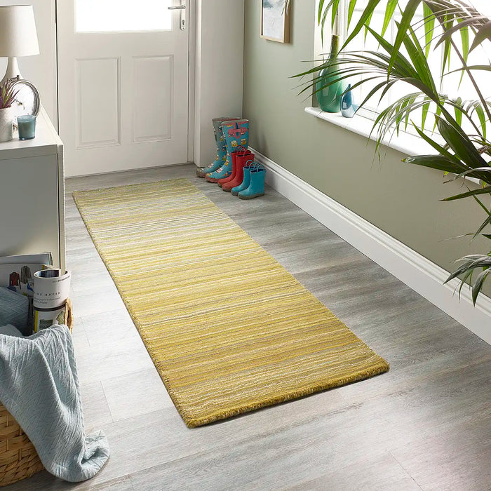 Origins fine stripe ochre yellow Yellow Living Room Wool Rug.