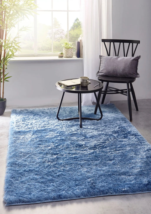 Origins shimmer denim blue Blue Living Room Shaggy Rug.