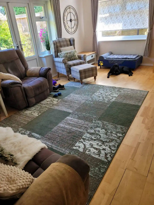 Photo by Anglea C., | Hanse Home gloria bloques green cream Living Room  Rug.