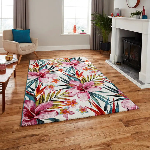 Think Rugs havana think 9574 multi Ivory, Multicoloured, Pink Living Room Floral Rug.