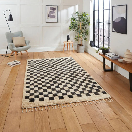 Think Rugs hemp 26588 multi Black, Ivory Living Room  Rug.