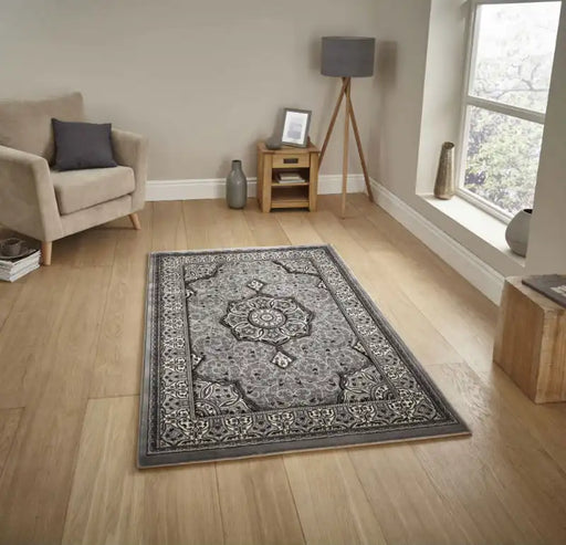 Think Rugs heritage 4400 grey Grey Living Room  Rug.