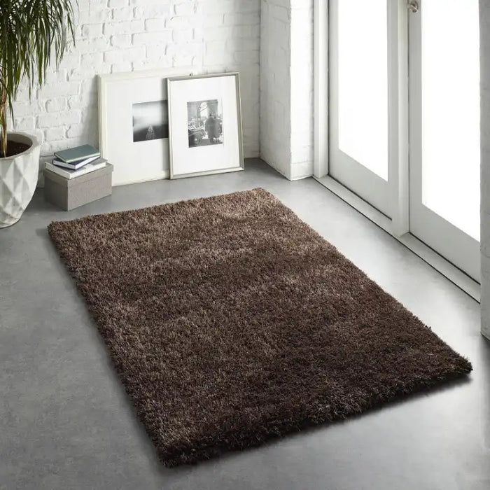 Origins chicago chocolate Brown Living Room Shaggy Rug.