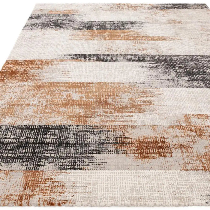 Asiatic kuza lines terracotta Grey, Multicoloured, Orange Living Room  Rug.