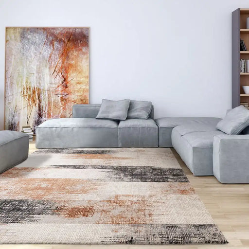 Asiatic kuza lines terracotta Grey, Multicoloured, Orange Living Room  Rug.