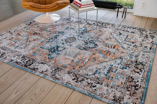 Louis de Poortere antiquarian heriz 8705 seray orange Blue, Orange Living Room Flat Weave Rug.