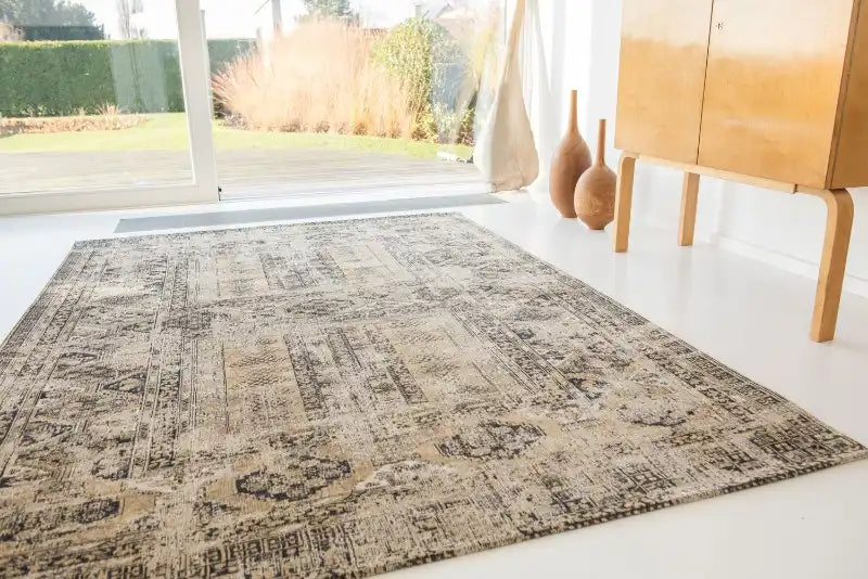 Louis de Poortere antiquarian hadschlu 8720 agha old gold Yellow Living Room Flat Weave Rug.