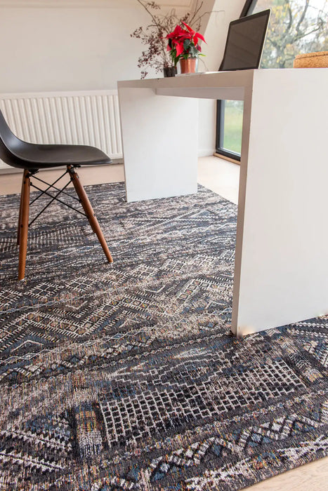 Louis de Poortere antiquarian kilim 9113 black rabat Black, Multicoloured Living Room Flat Weave Rug.